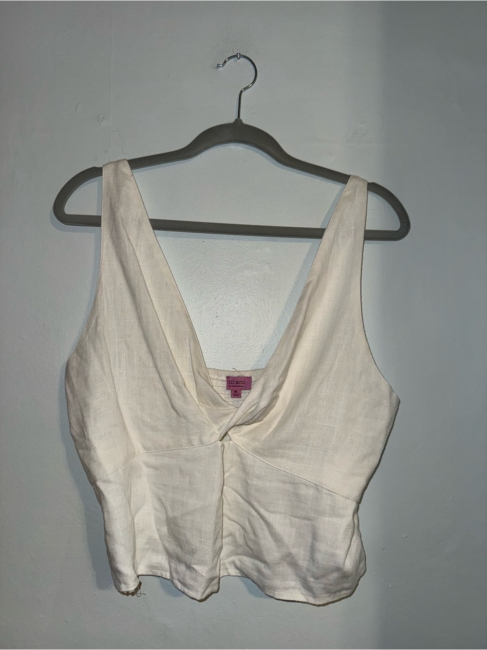 miami Cream Linen V-Neck Tank Top